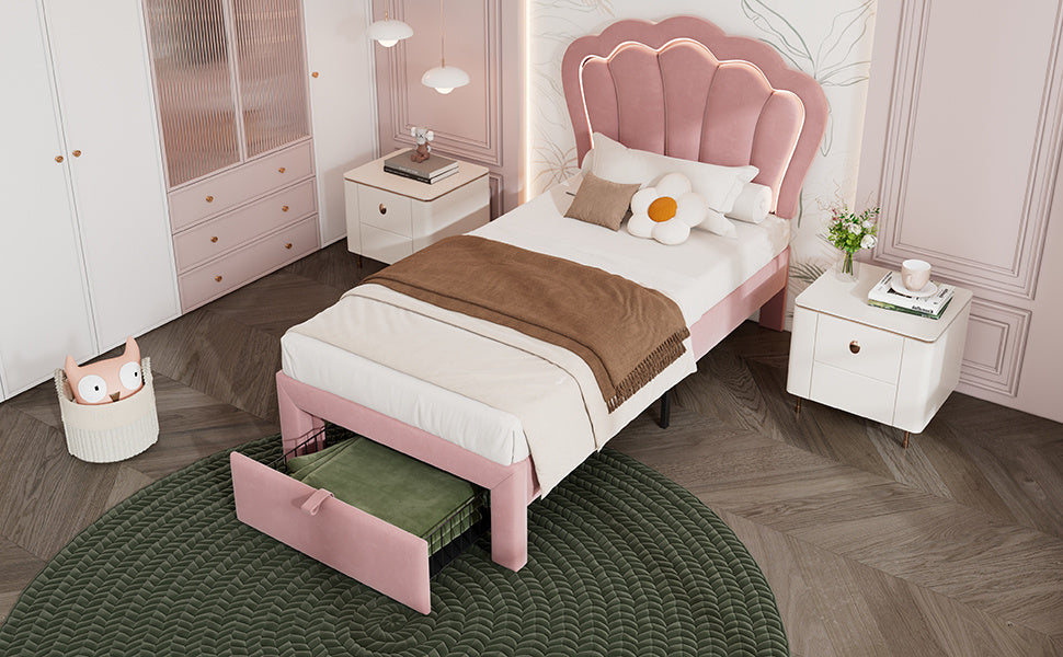 Einzelbett Aus Samt 90 X 190 Cm Mit Schubladen