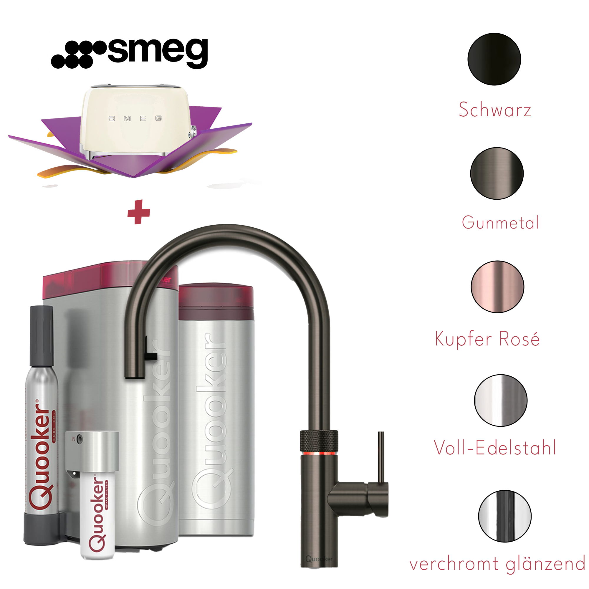 Quooker Küchenarmatur PRO3 & CUBE | Flex inkl. Cube-Filter (Smeg Toaster gratis!)