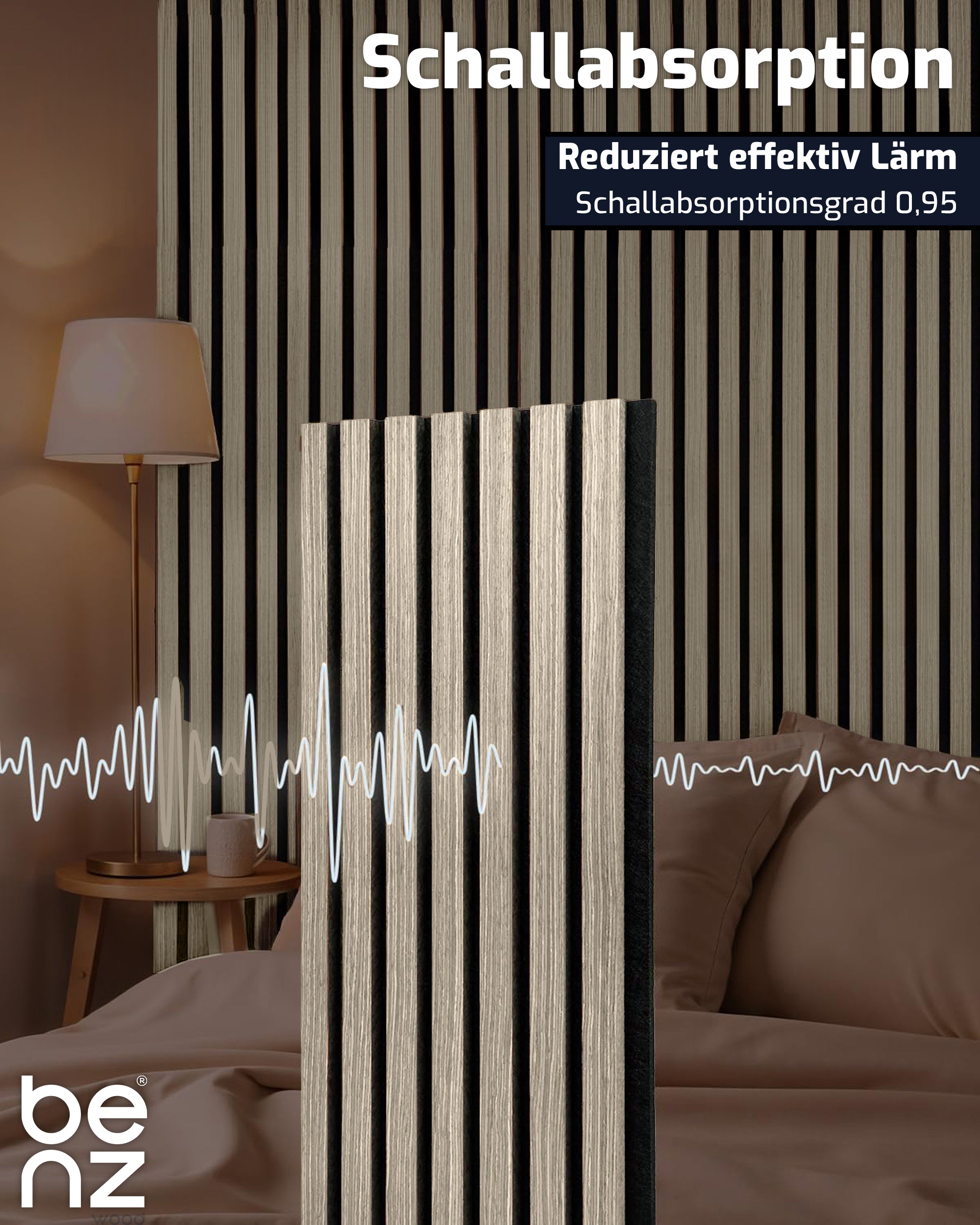 benzwood Akustikpaneel Eiche hell 4 Stück x 120x60cm