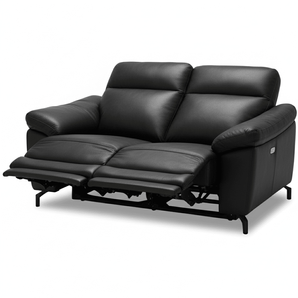 2-Sitzer Sofa - mit Elektrische Relaxfunktion, USB - Echtleder Schwarz