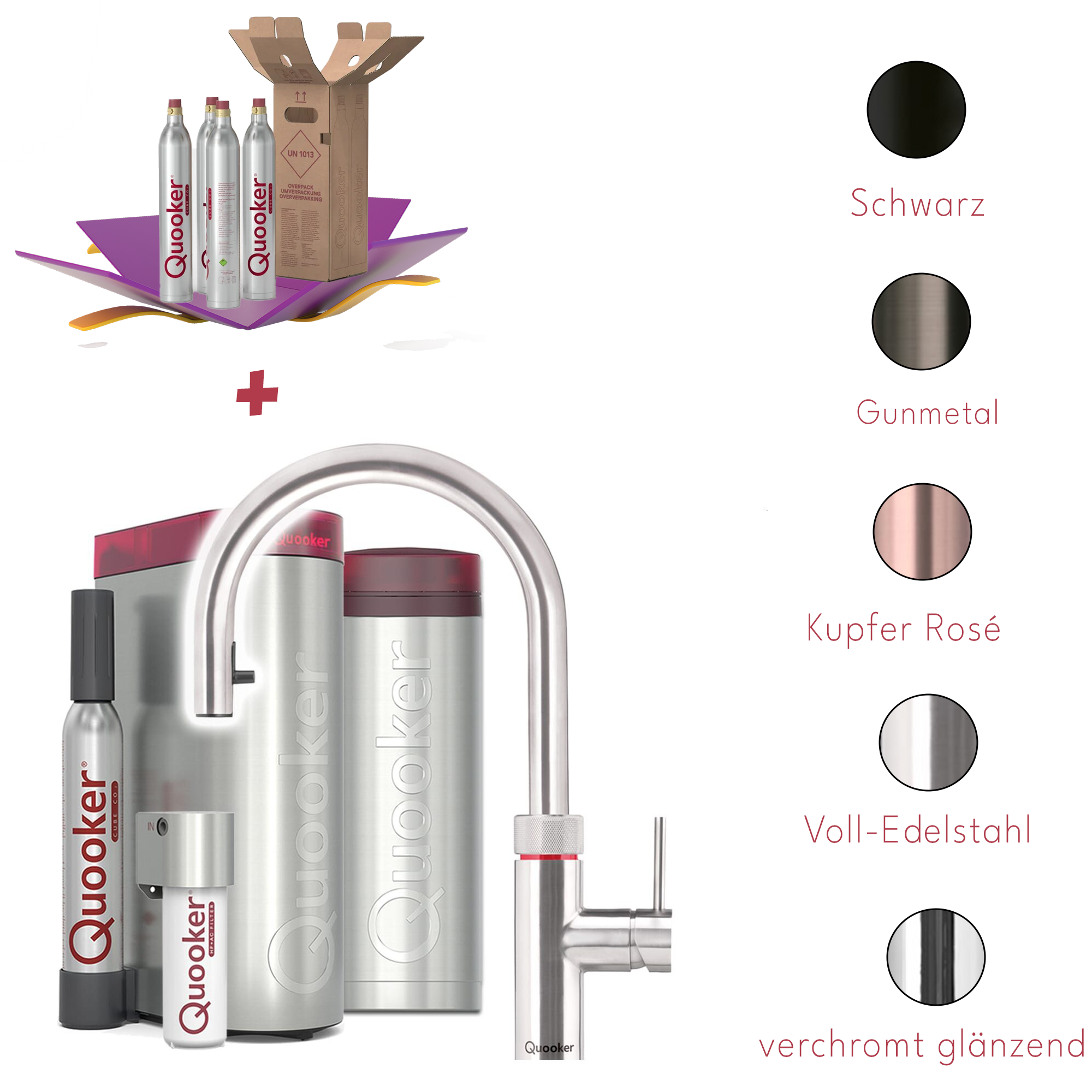 Quooker Küchenarmatur PRO3 & CUBE | Flex inkl. Cube-Filter (4x CO₂ gratis!)