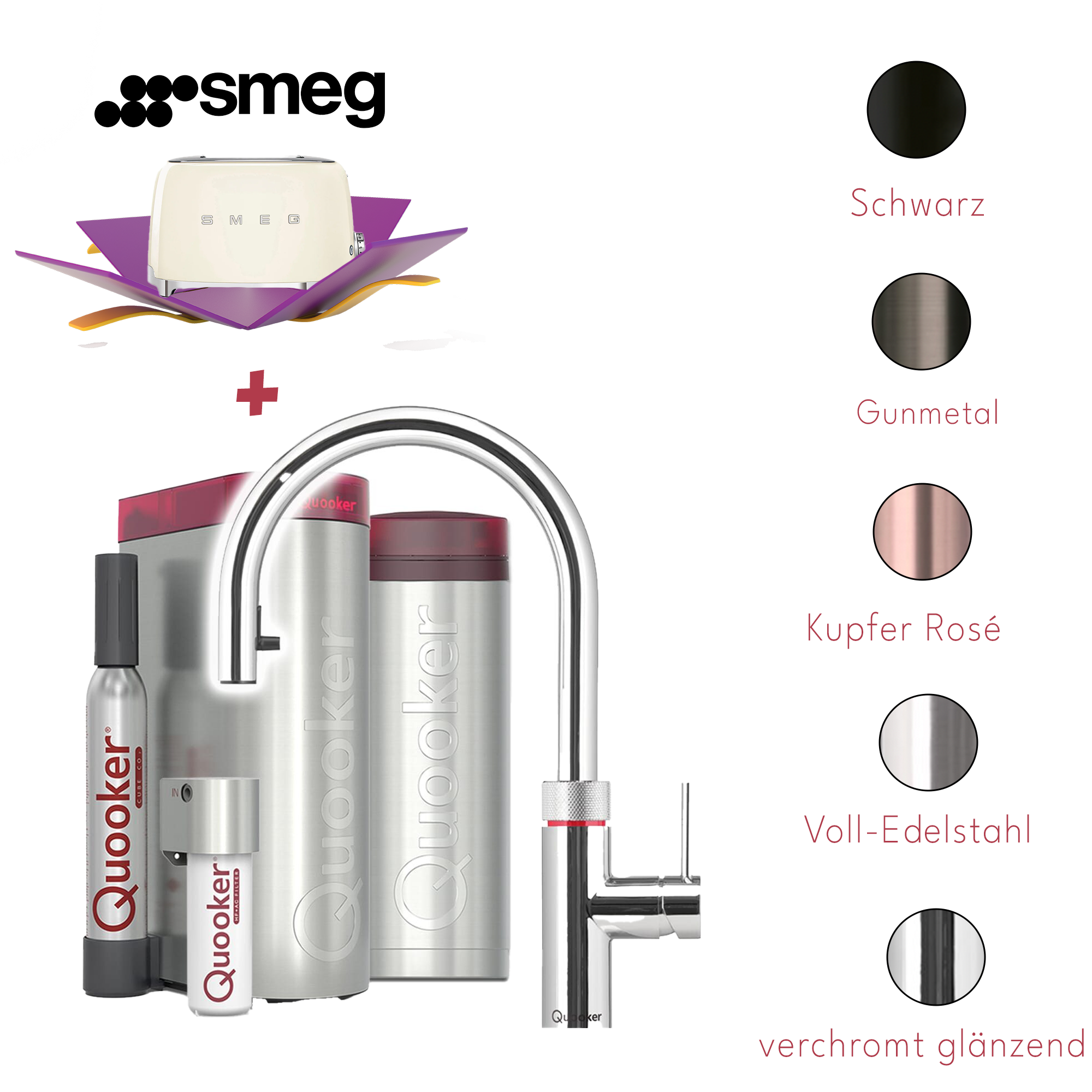 Quooker Küchenarmatur PRO3 & CUBE | Flex inkl. Cube-Filter (Smeg Toaster gratis!)