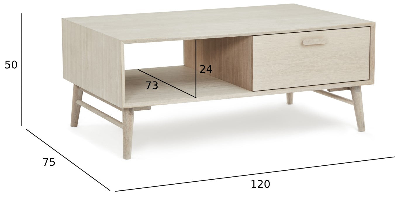 Porto Couchtisch mit Stauraum Rechteckig 120x75 cm - Eiche Weiß geöltes