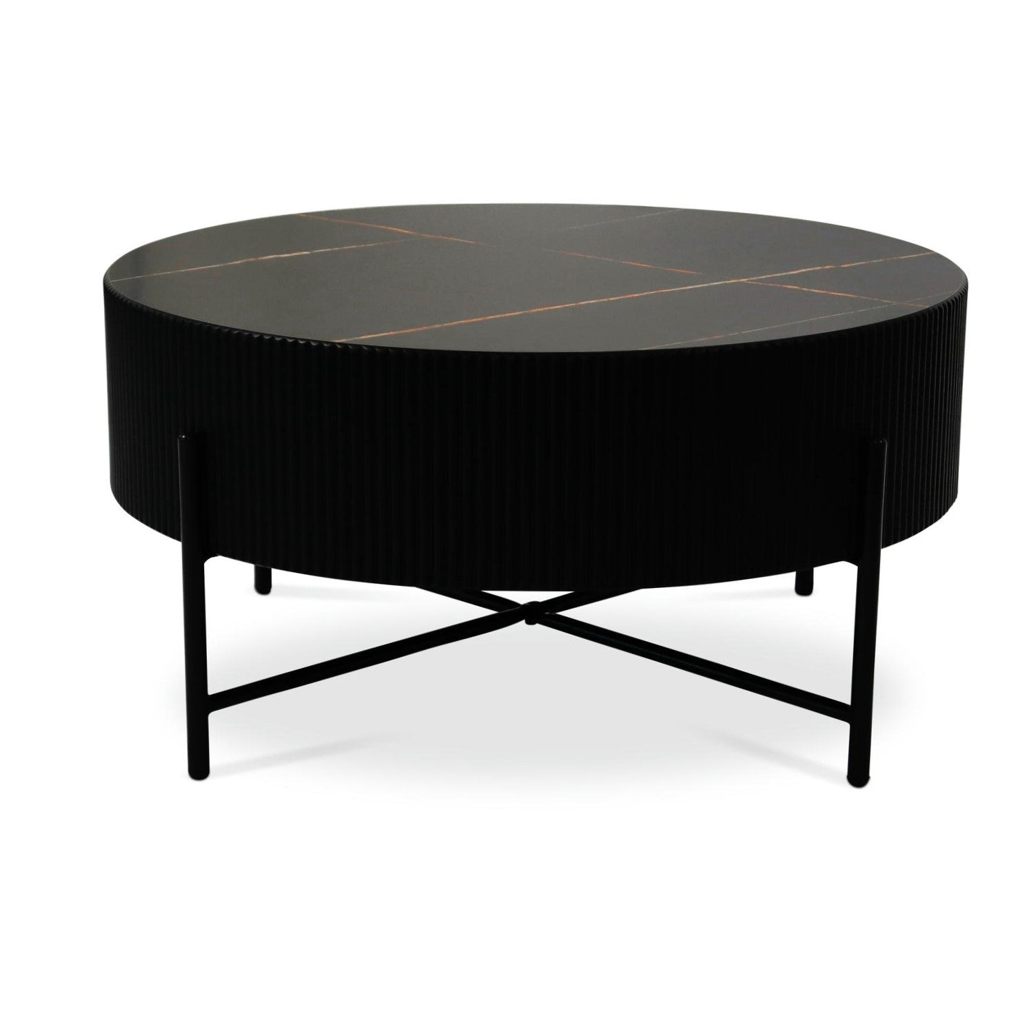 Milo Couchtisch Rund ø80 cm - Marmoroptik & Lamellenoptik