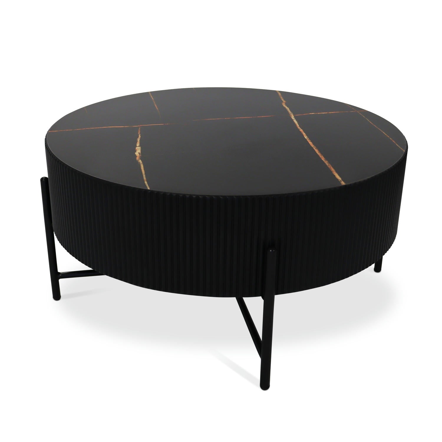 Milo Couchtisch Rund ø80 cm - Marmoroptik & Lamellenoptik