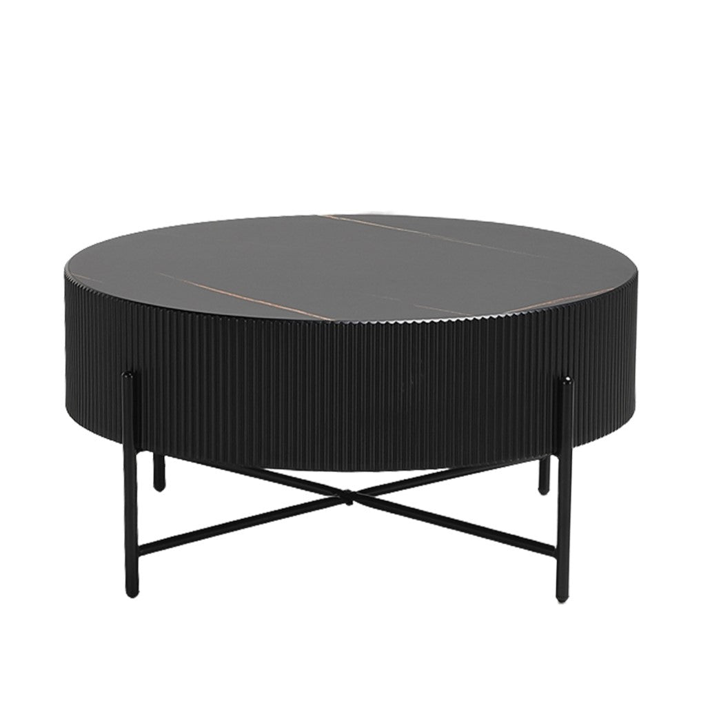 Milo Couchtisch Rund ø80 cm - Marmoroptik & Lamellenoptik
