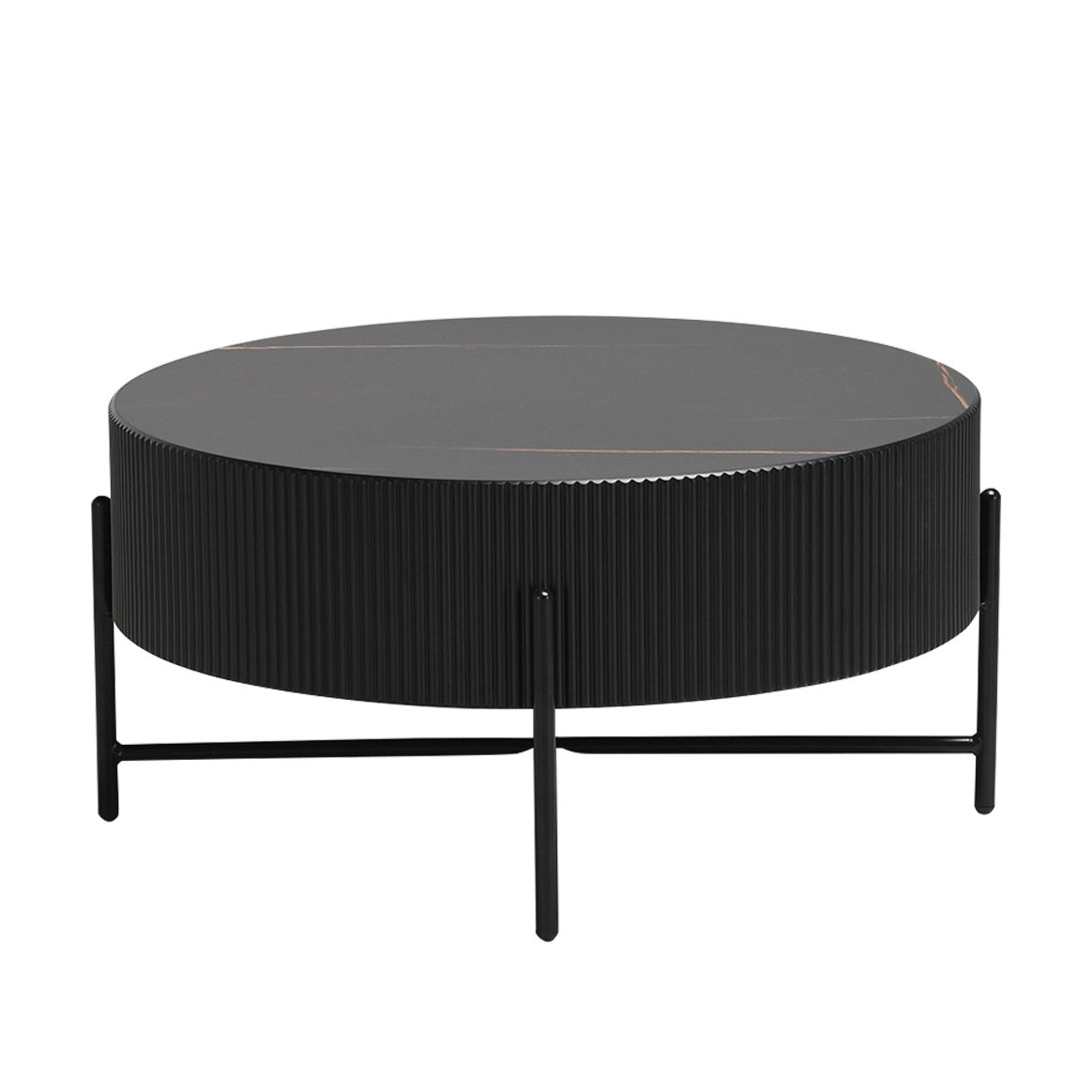 Milo Couchtisch Rund ø80 cm - Marmoroptik & Lamellenoptik