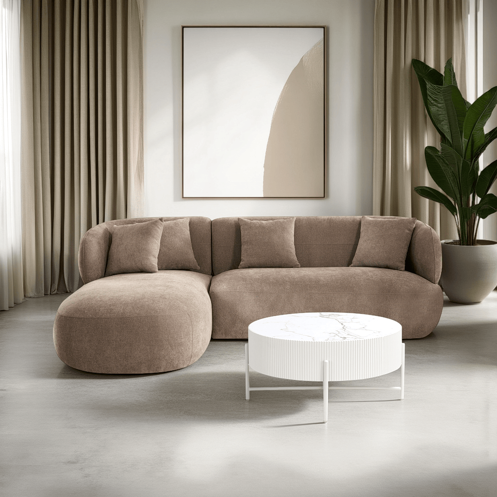 Milo Couchtisch Rund ø80 cm - Marmoroptik & Lamellenoptik
