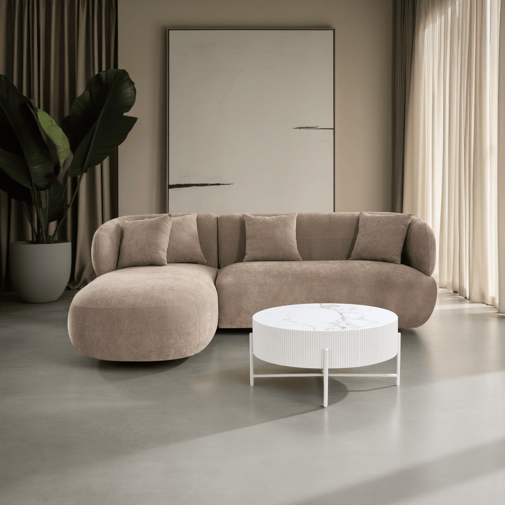 Milo Couchtisch Rund ø80 cm - Marmoroptik & Lamellenoptik