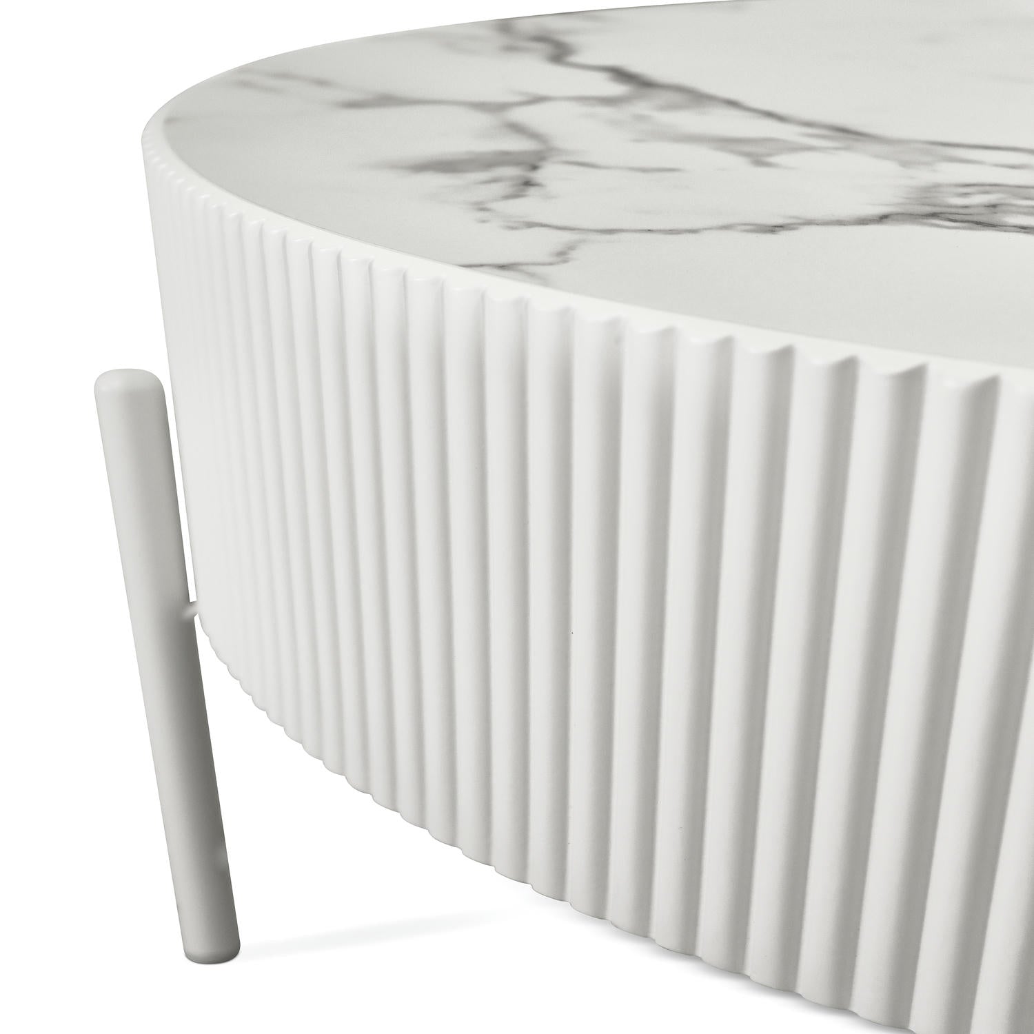 Milo Couchtisch Rund ø80 cm - Marmoroptik & Lamellenoptik