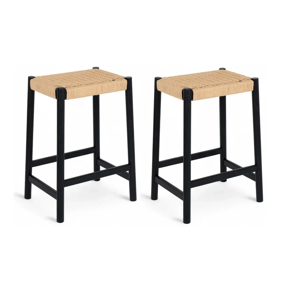 2er Set Barhocker Ida mit Geflechtsitz - Schwarz