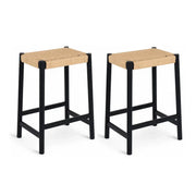 2er Set Barhocker Ida mit Geflechtsitz - Schwarz