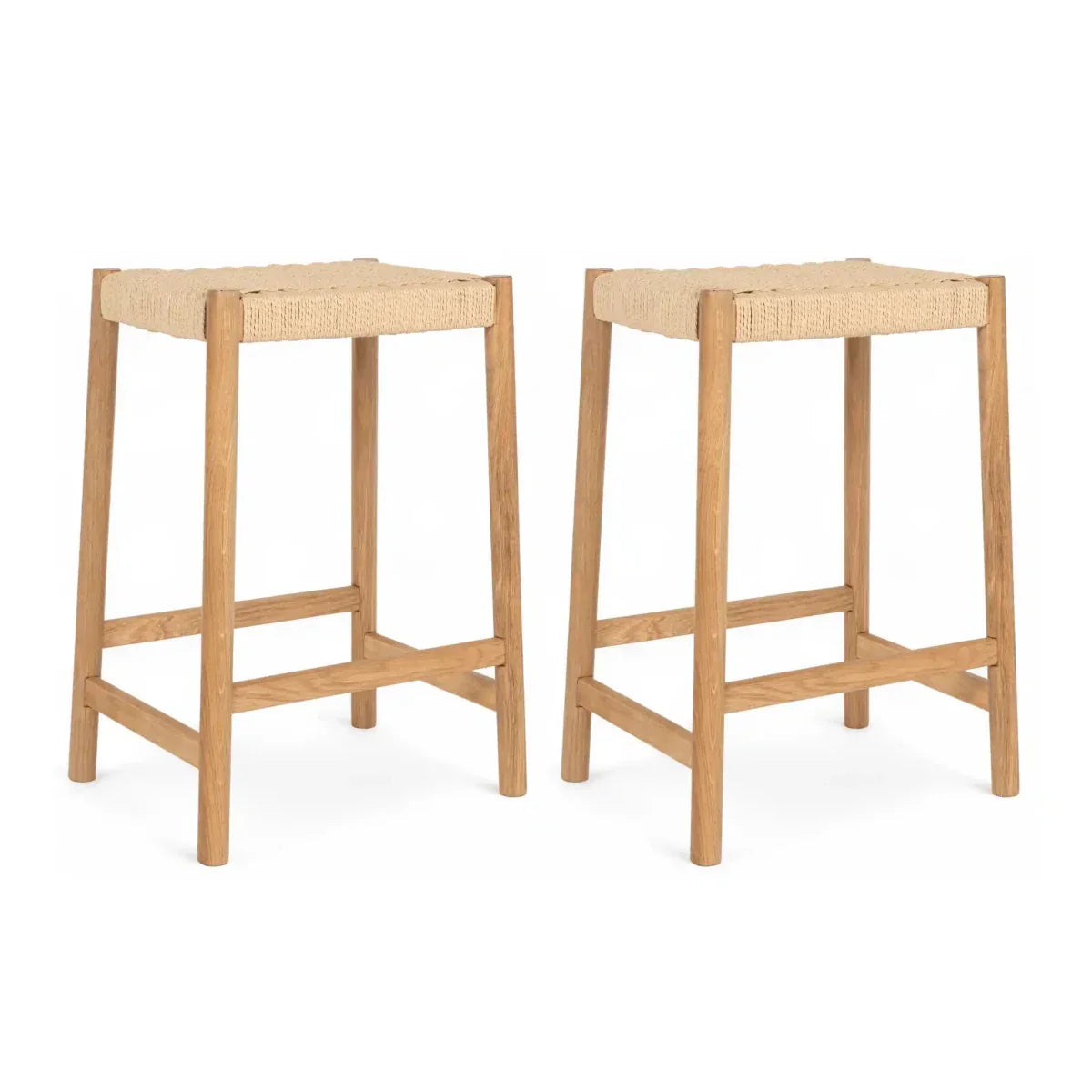 2er Set Barhocker Ida mit Geflechtsitz - Wildeiche