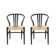 2er Set Esszimmerstühle Nikoline mit Geflechtsitz - Schwarz