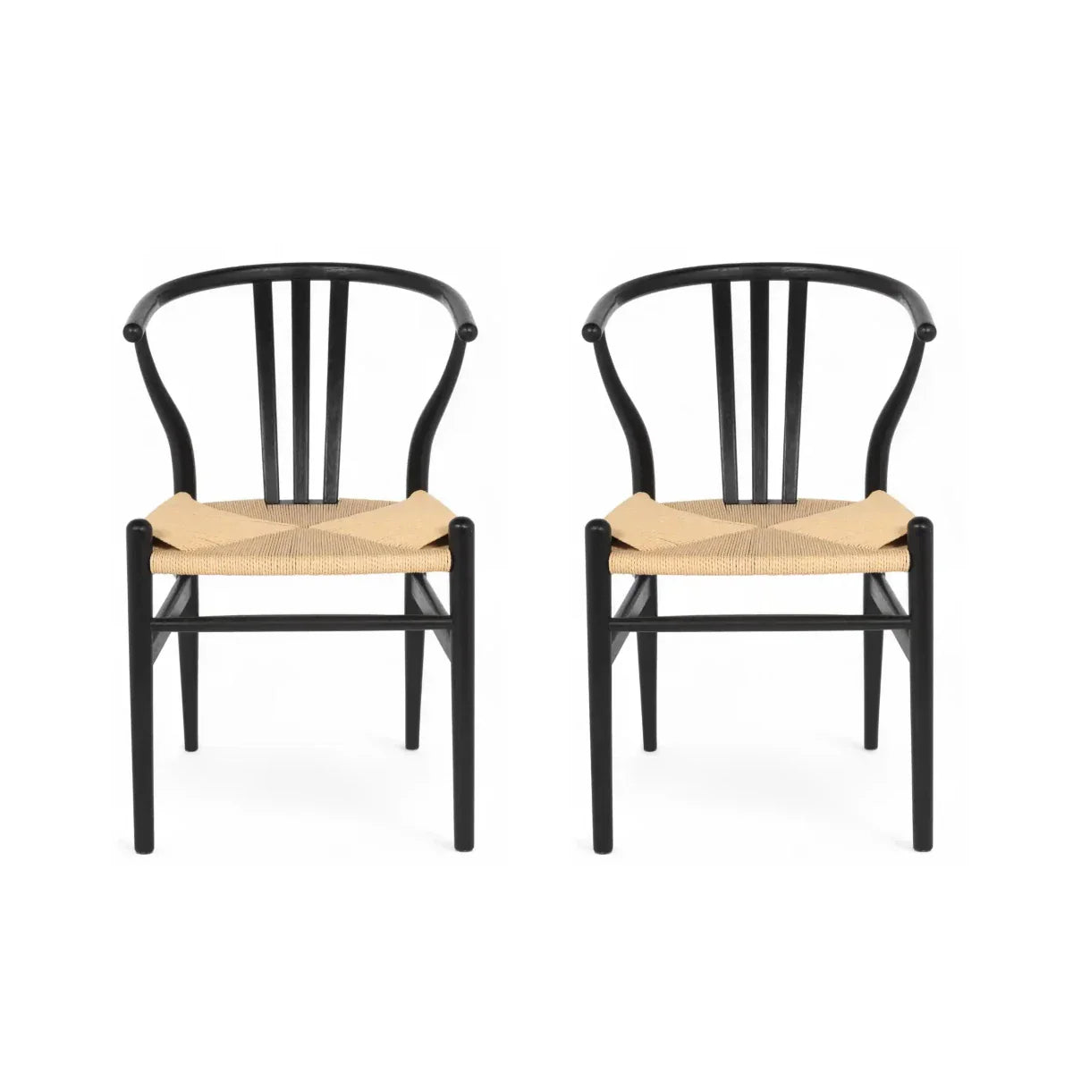 2er Set Esszimmerstühle Nikoline mit Geflechtsitz - Schwarz