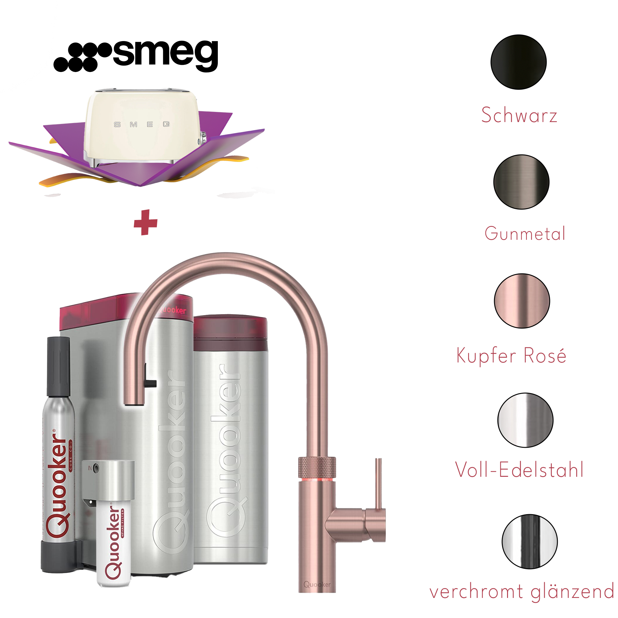 Quooker Küchenarmatur PRO3 & CUBE | Flex inkl. Cube-Filter (Smeg Toaster gratis!)