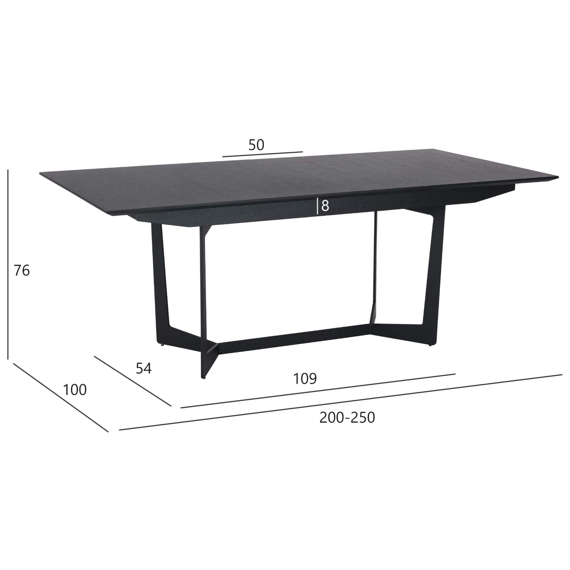Tokyo Rechteckiger Esstisch 200x100 cm - Ausziehbar bis 250 cm - Eiche Schwarz