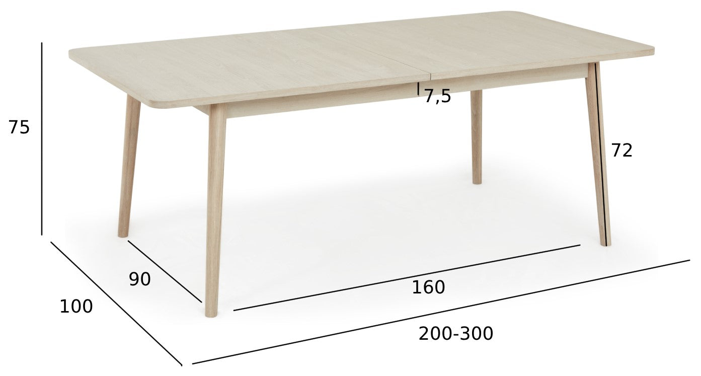 Nyborg Rechteckiger Esstisch 200x100 cm - Ausziehbar bis 300 cm - Eiche Weiß geöltes