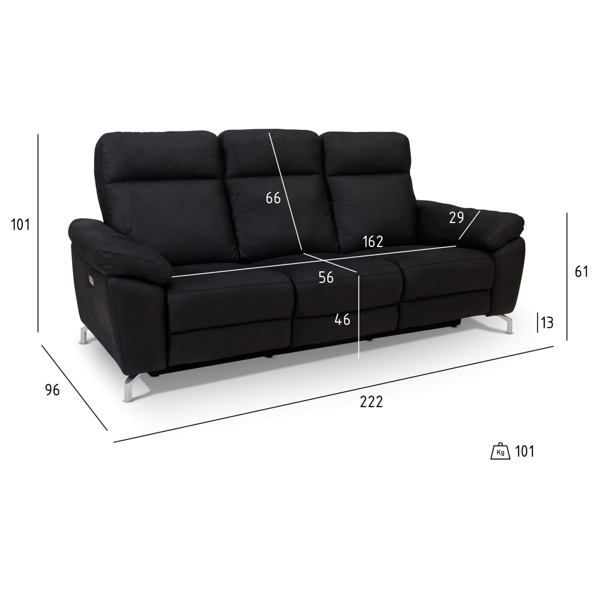 Selesta 3-Sitzer Sofa – mit Elektrische Relaxfunktion, USB