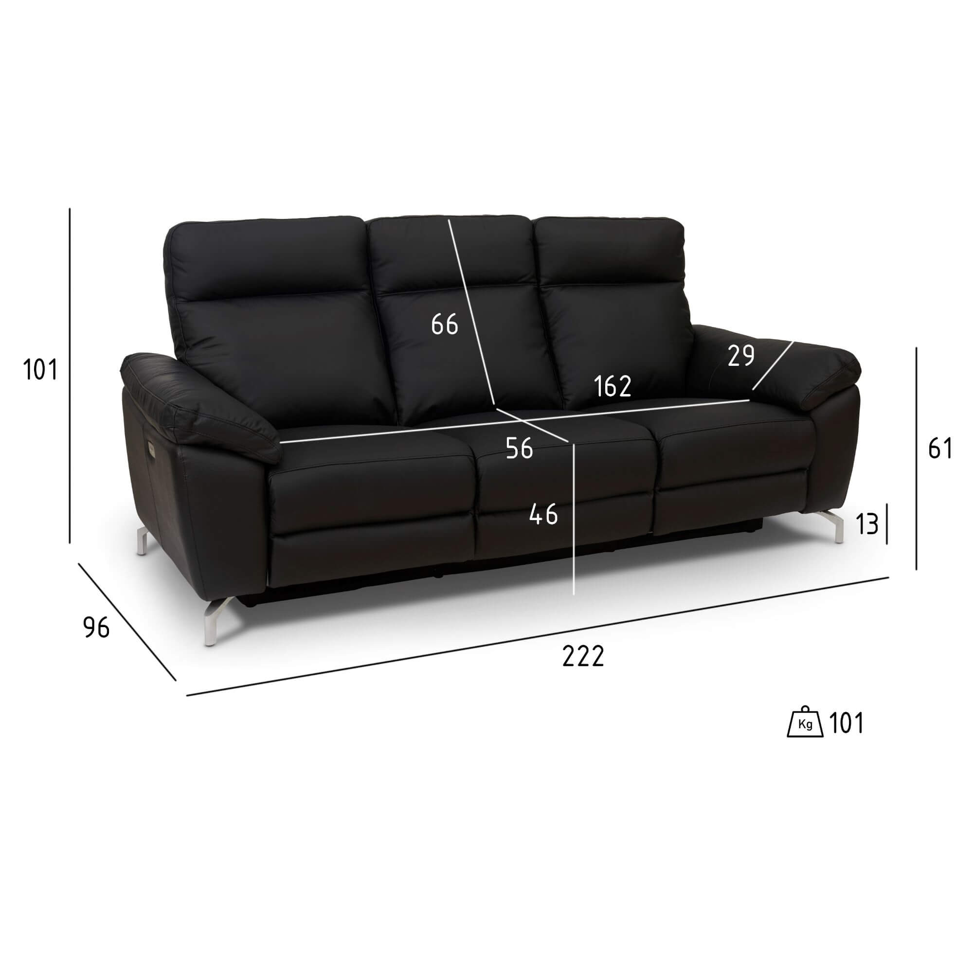 Selesta 3-Sitzer Sofa – mit Elektrische Relaxfunktion, USB