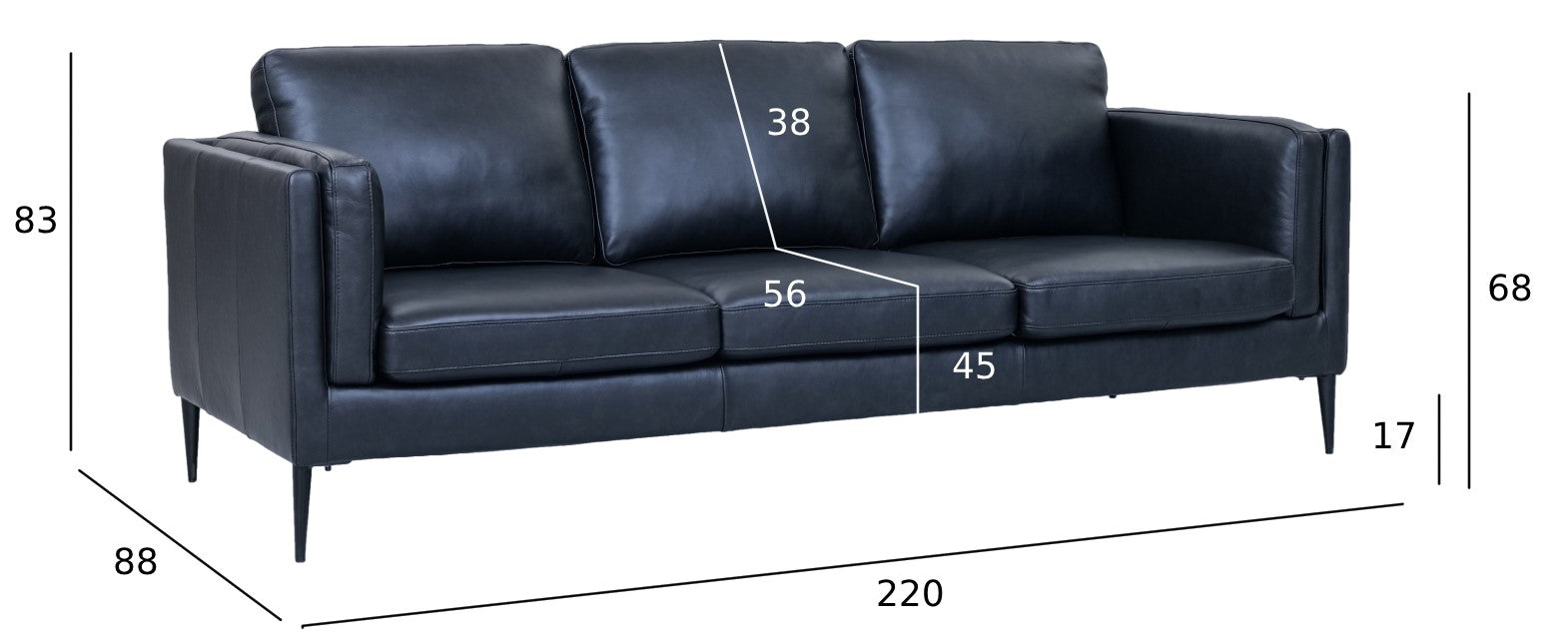 Valencia Ledersofa - Echtleder Schwarz