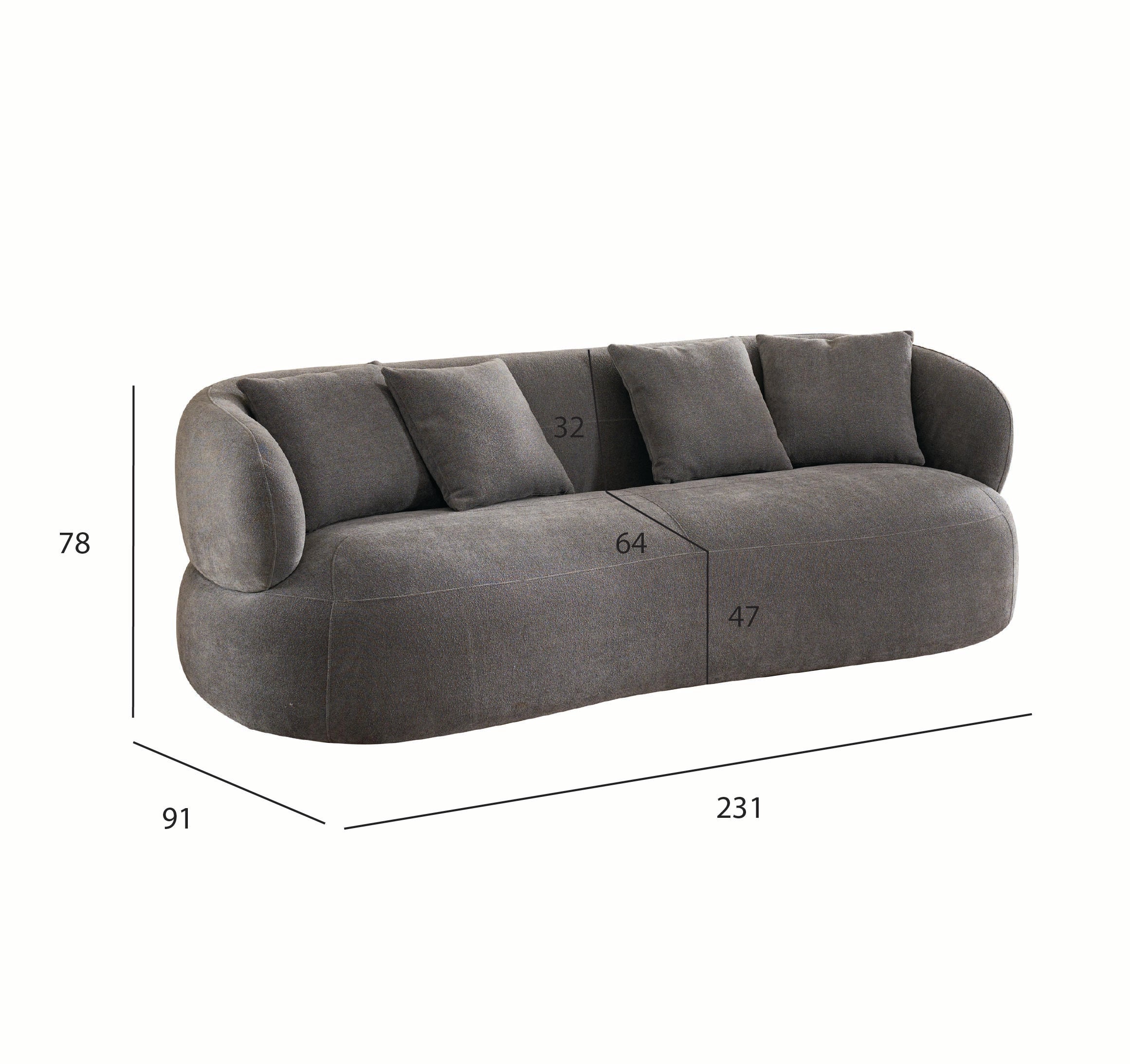 New York Sofa mit Kissen - Stoffbezug Grau
