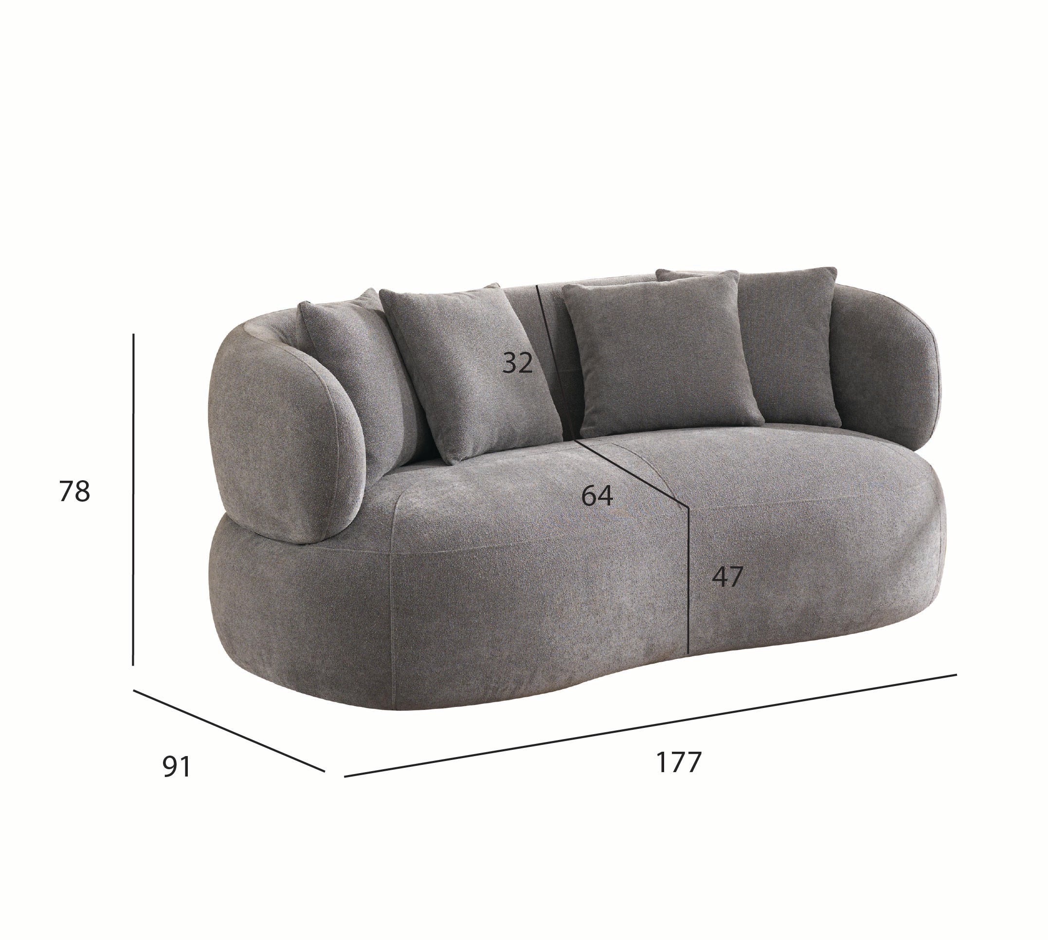 New York Sofa mit Kissen - Stoffbezug Grau