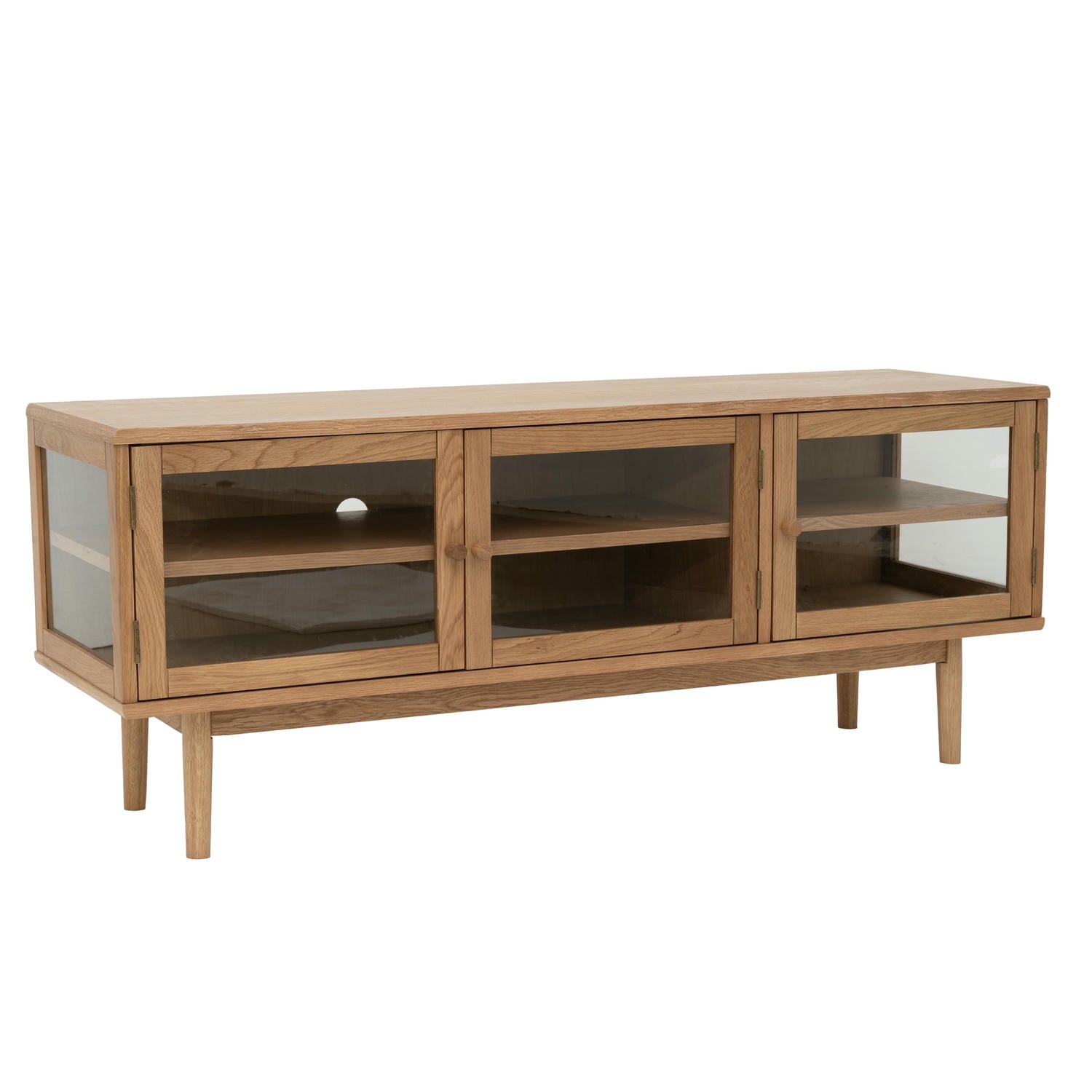 Svendborg TV-Tisch mit 3 Glastüren - 137 cm breit - Wildeiche Natur
