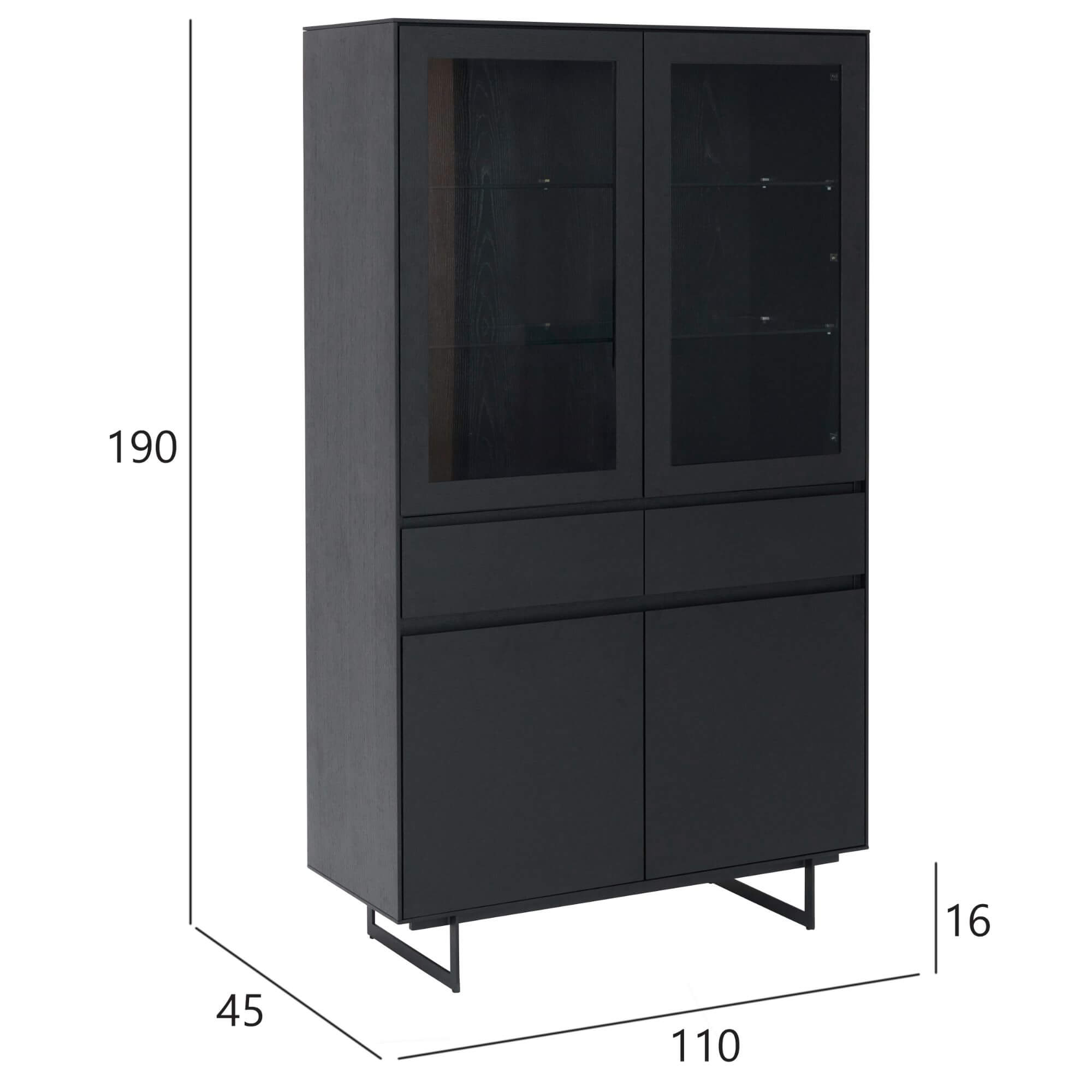 Tokyo Vitrine mit LED-Beleuchtung - 110 cm breit - Eiche Schwarz