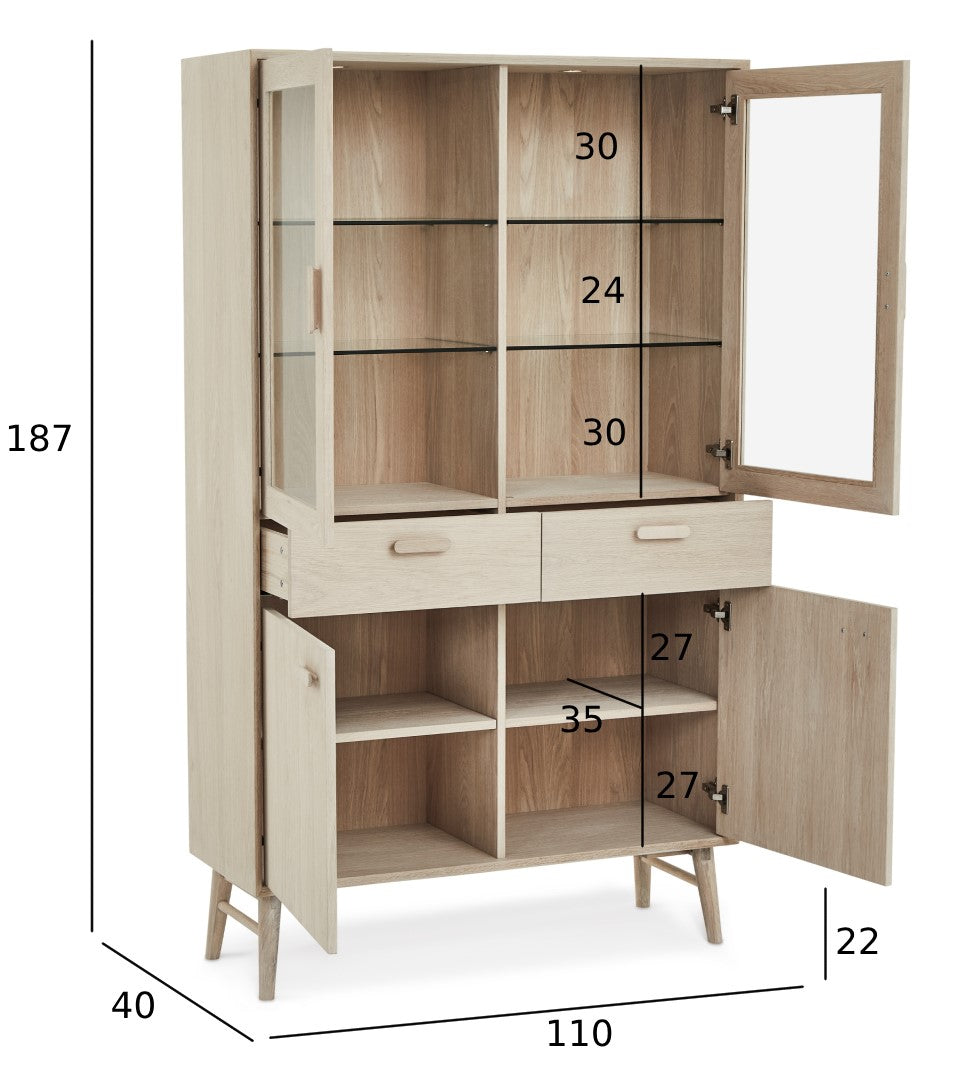 Porto Vitrine mit LED-Beleuchtung - 110 cm breit - Eiche Weiß geöltes
