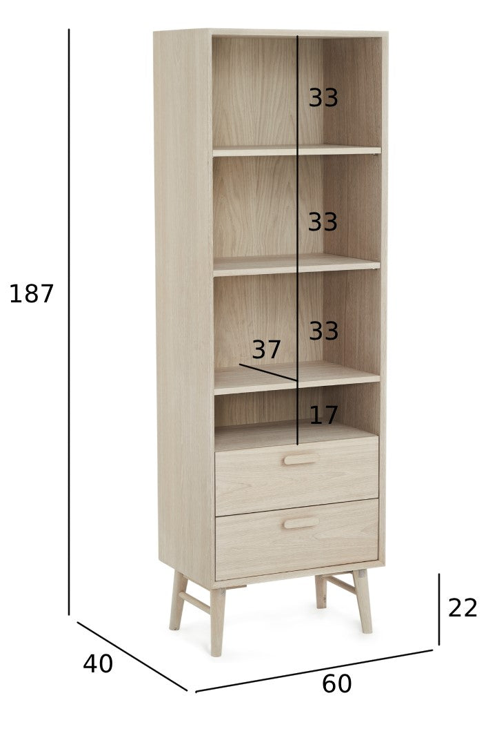 Porto Bücherregal mit Schubladen - 60 cm breit - Eiche Weiß geöltes