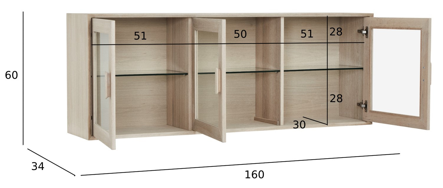 Furnhouse Porto Wandschrank mit LED-Beleuchtung | 160 cm breit - Eiche Weiß geöltes