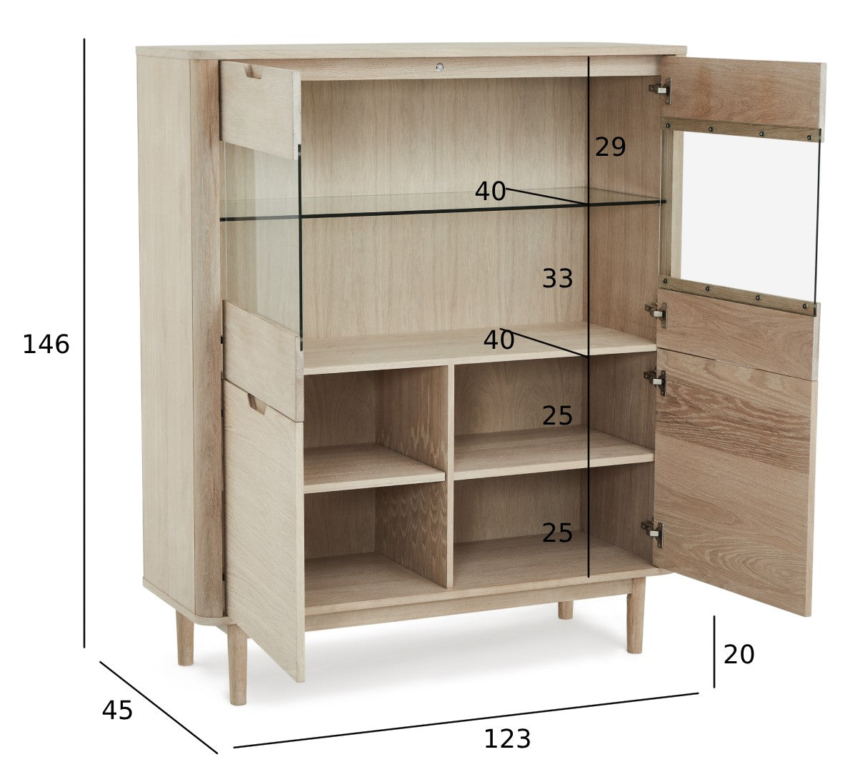 Nyborg Highboard mit LED-Beleuchtung - 123 cm breit - Eiche Weiß geöltes