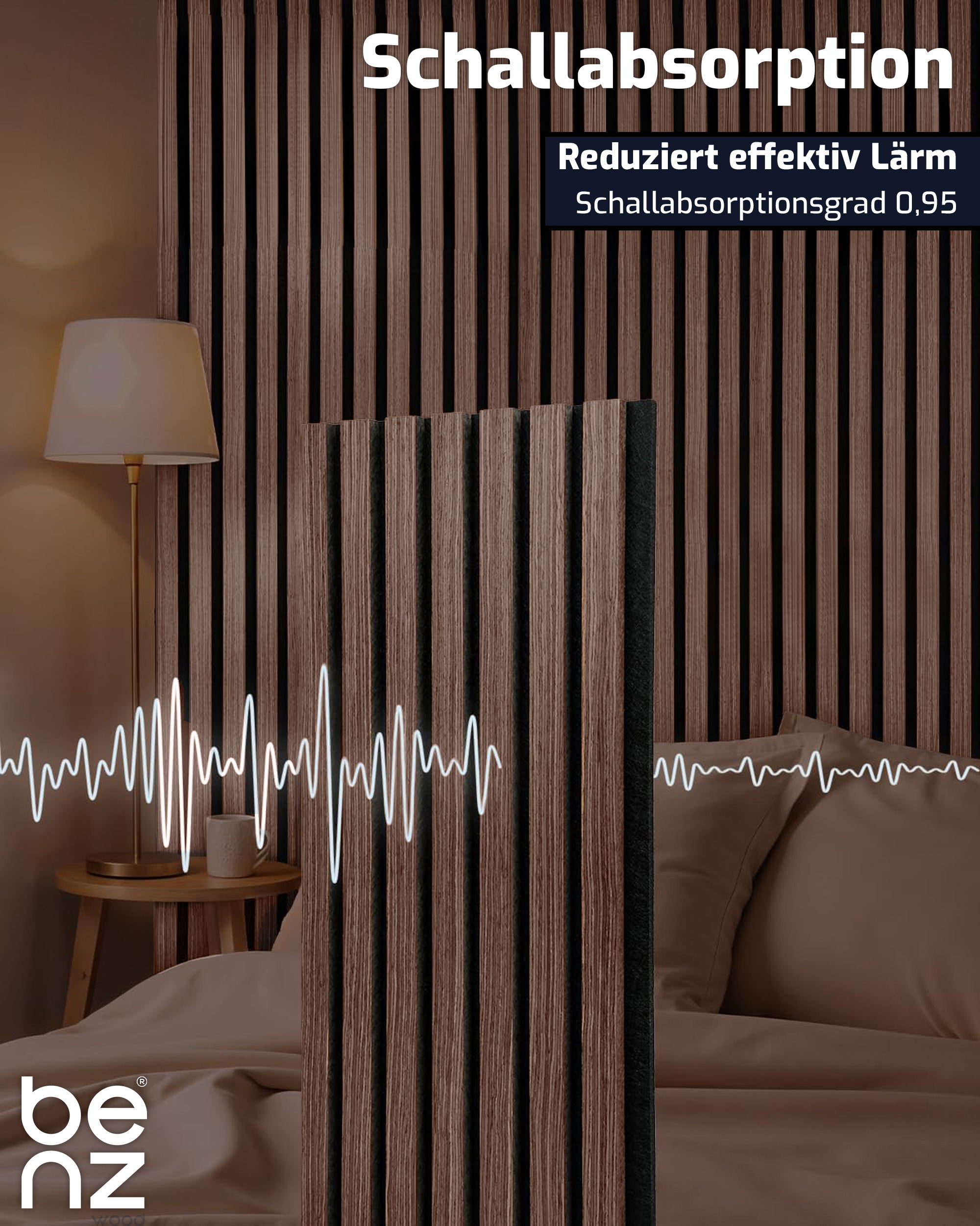 benzwood Akustikpaneel Walnuss 4 Stück x 120x60cm