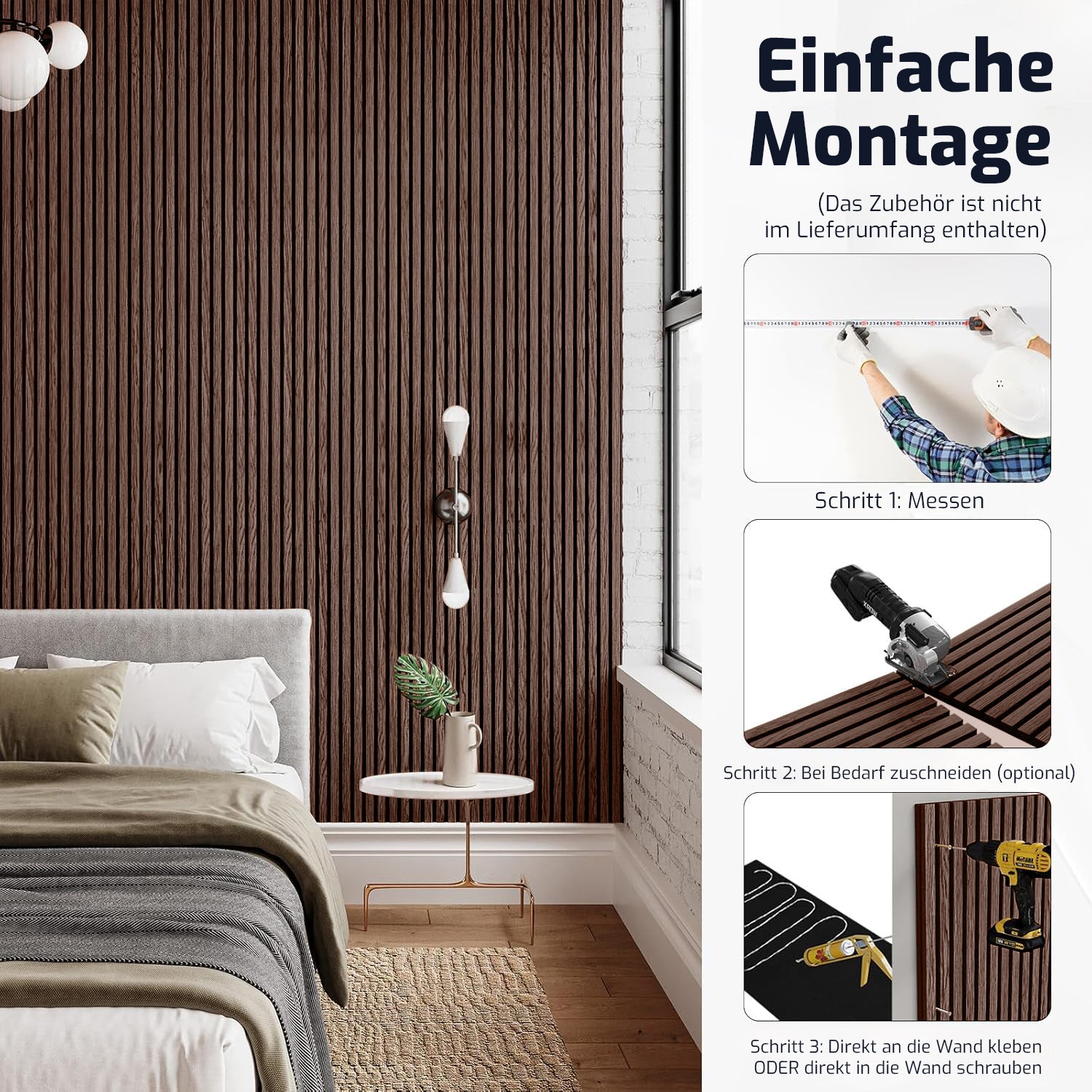 benzwood Akustikpaneel Walnuss 4 Stück x 120x60cm