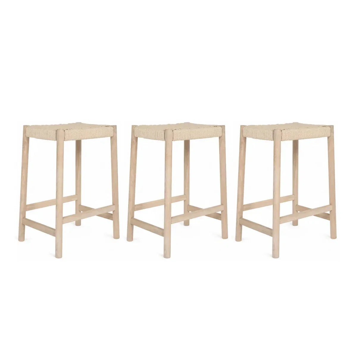 3er Set Barhocker Ida mit Geflechtsitz - Eiche bianco