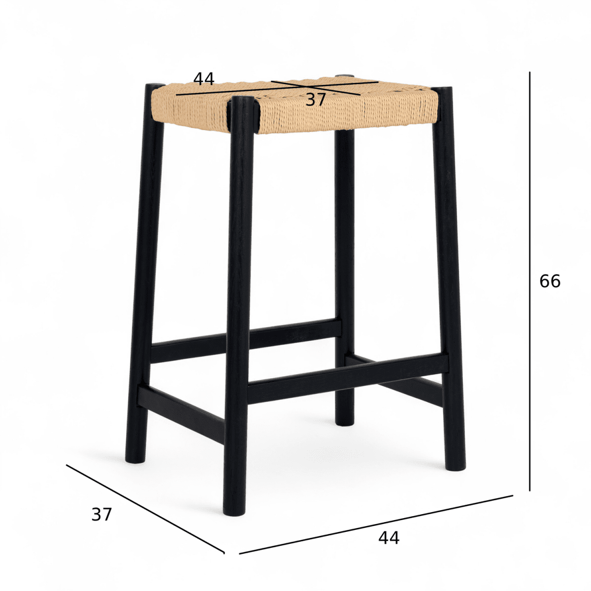 3er Set Barhocker Ida mit Geflechtsitz - Schwarz