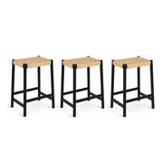 3er Set Barhocker Ida mit Geflechtsitz - Schwarz