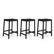 3er Set Barhocker Ida mit Geflechtsitz - Schwarz