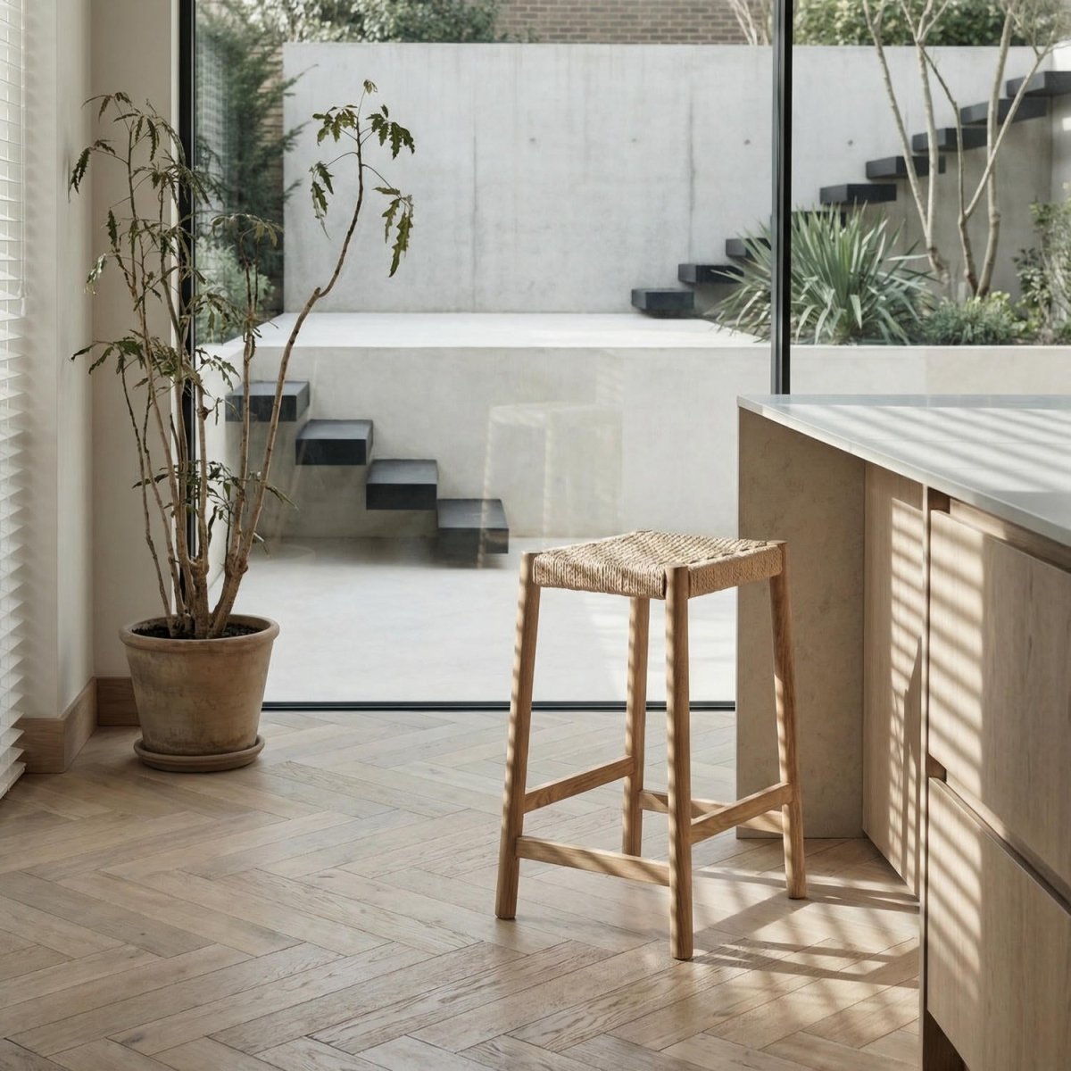 3er Set Barhocker Ida mit Geflechtsitz - Wildeiche
