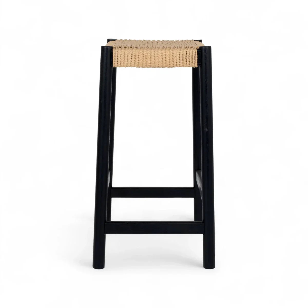 Barhocker Ida mit Geflechtsitz - Schwarz/Beige