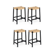 4er Set Barhocker Ida mit Geflechtsitz - Schwarz