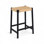 Barhocker Ida mit Geflechtsitz - Schwarz/Beige