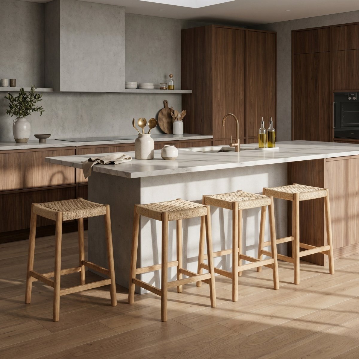 3er Set Barhocker Ida mit Geflechtsitz - Wildeiche
