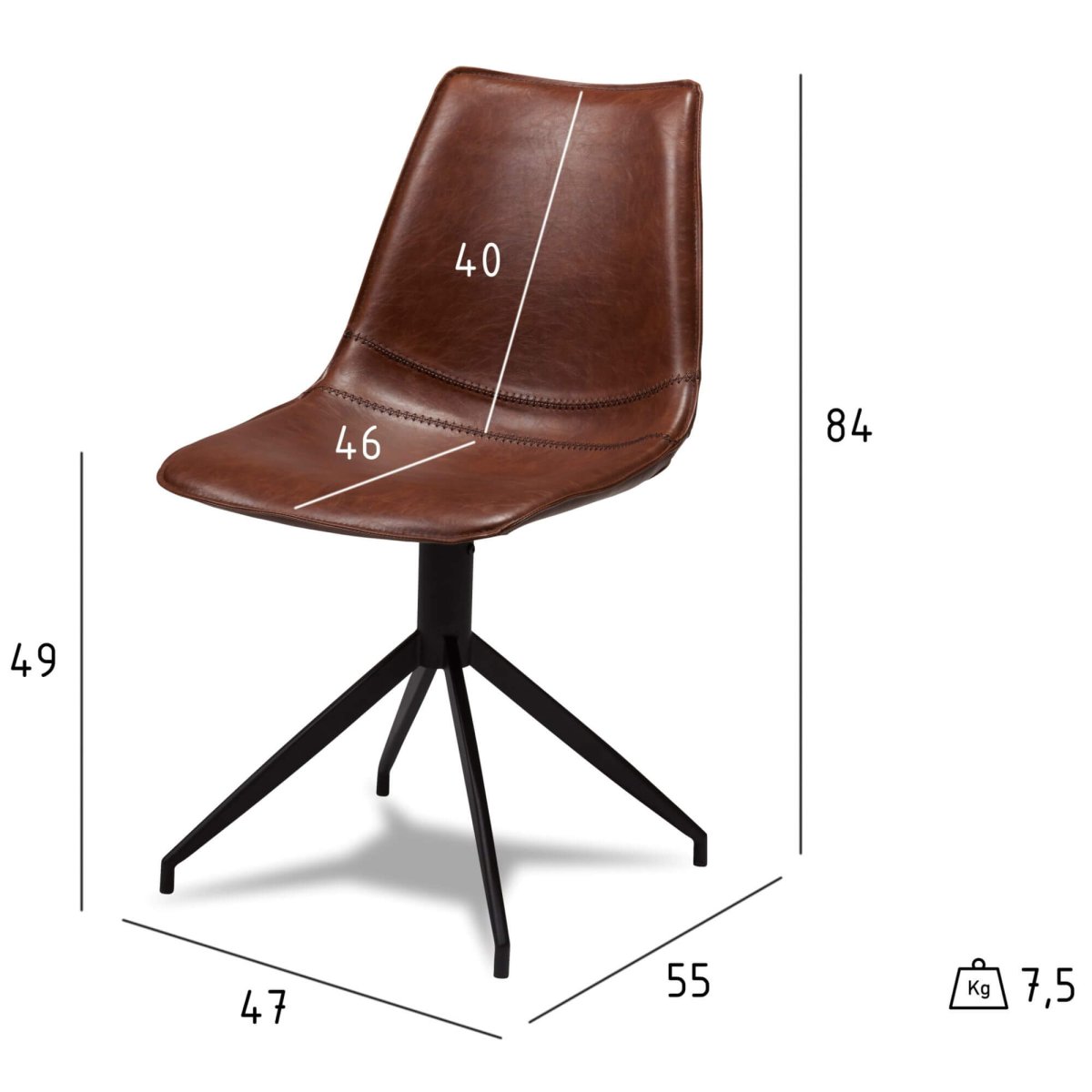 4er Set Esszimmerstühle - Drehbar - Cognac Braun