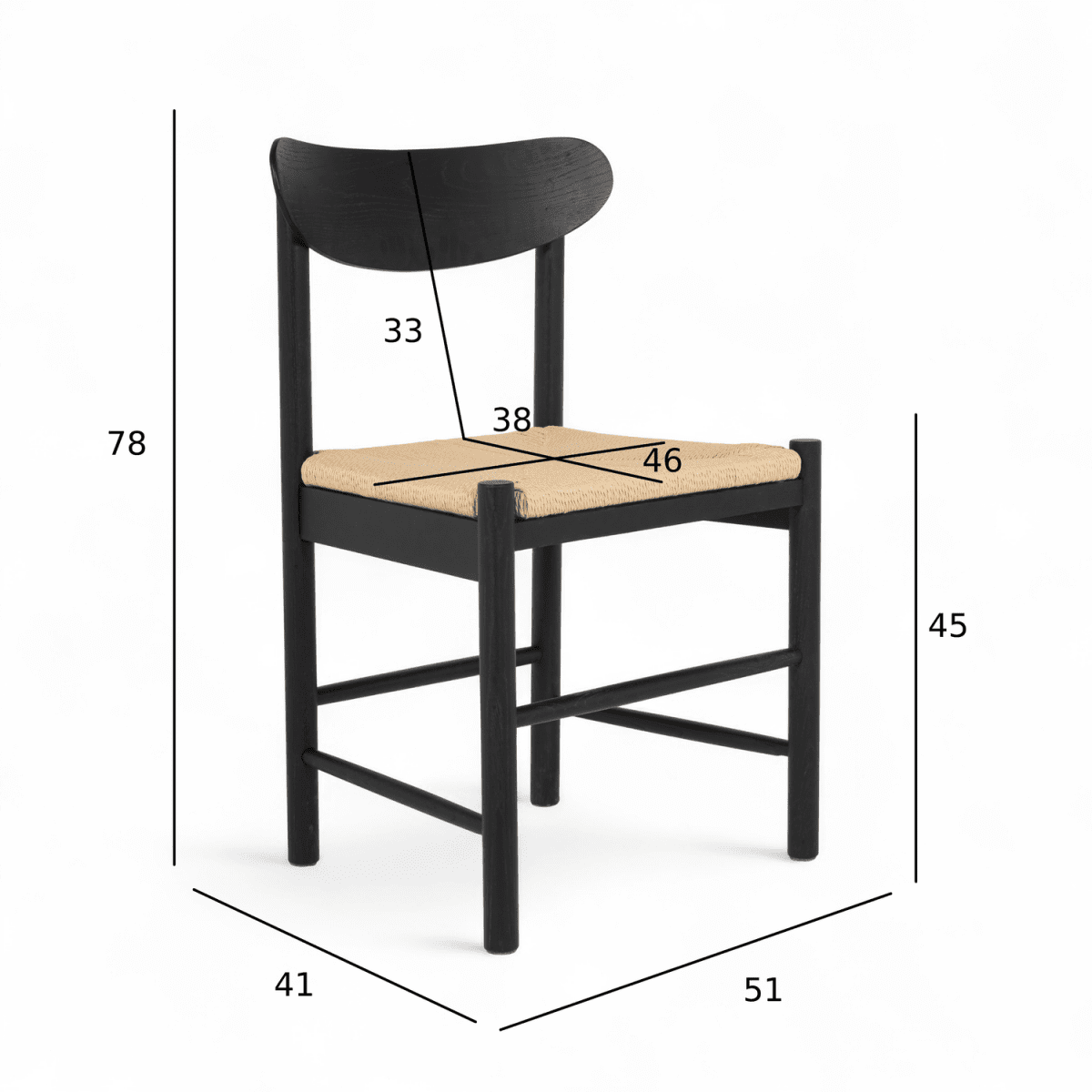 4er Set Esszimmerstühle Malou mit Geflechtsitz - Schwarz