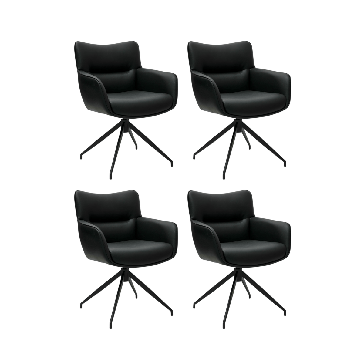 4er Set Esszimmerstühle mit Armlehne - Drehbar - Schwarz