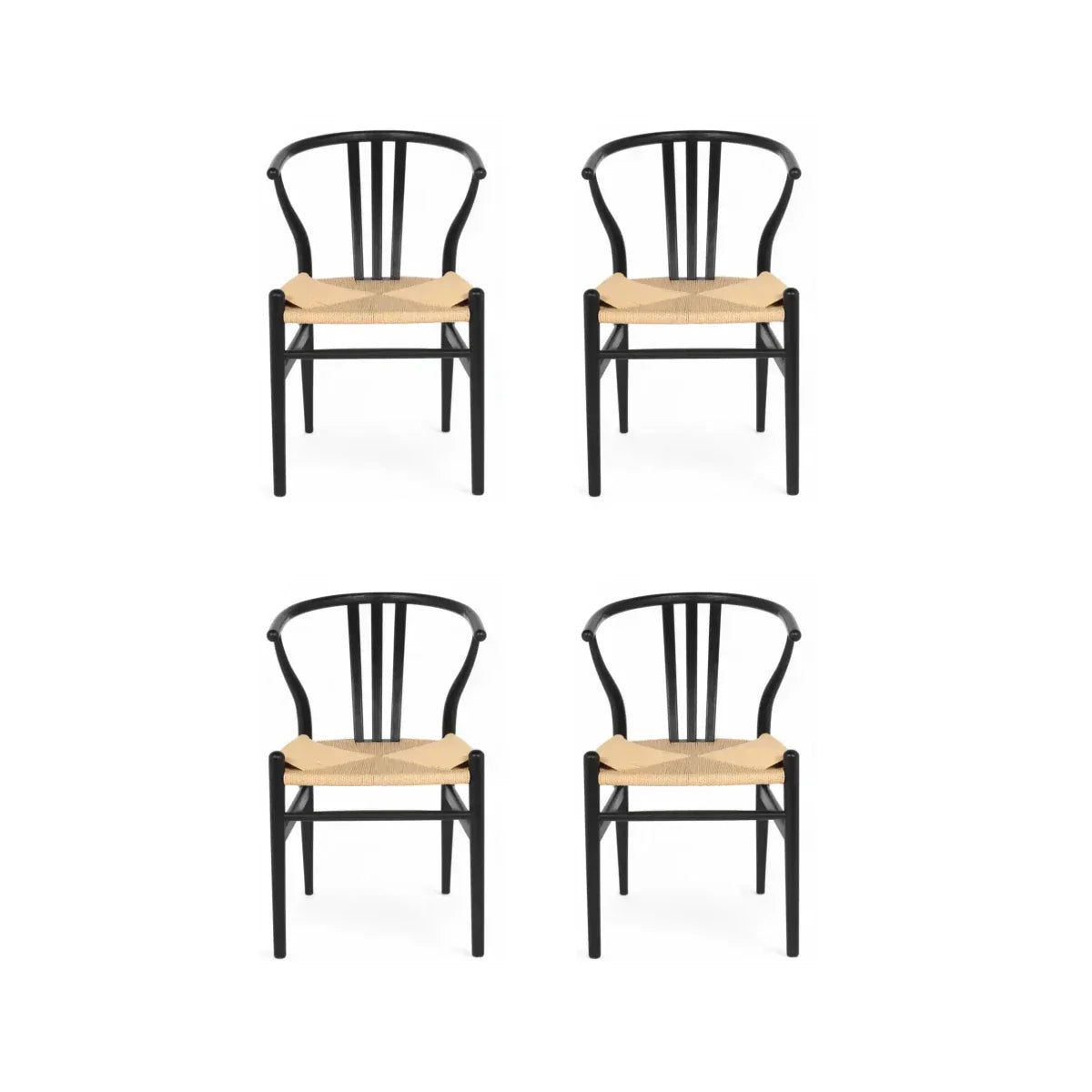 4er Set Esszimmerstühle Nikoline mit Geflechtsitz - Schwarz