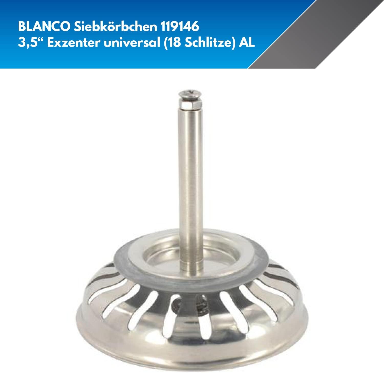 Blanco Siebkörbchen 119146 aus Edelstahl – 7,9 cm (3,5”) mit Zapfen für Exzenterbedienung – Original Ersatzteil mit 18 Ablaufschlitzen