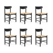6er Set Esszimmerstühle Malou mit Geflechtsitz - Schwarz